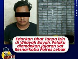 Edarkan Obat Tanpa izin Edar di Wilayah Bayah, Pelaku diamankan Jajaran Sat Resnarkoba Polres Lebak