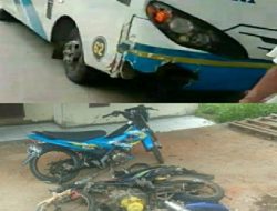 Brak! Dua Sepeda Motor Tabrak Bus Damri, Empat Pemuda Warga Malingping Luka Parah