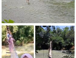 Warga Nekat Menyebrangi Sungai Ciliman, Desa Lewi Ipuh, Jembatan Gantung terputus