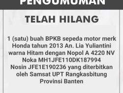 TELAH HILANG 1 BPKB Sepeda Motor Honda Tahun 2013