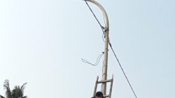 Peduli Keselamatan Pengguna Jalan, Warga Desa Muara Perbaiki Lampu PJU Jalan Nasional Secara Swadaya